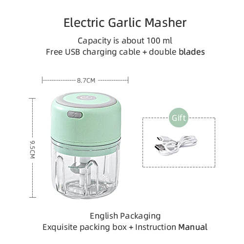 Mini Picador de Alho e Vegetais Elétrico KEMORELA | Moedor de Carne, Triturador de Alho e Gengibre USB | Ferramenta de Cozinha Compacta