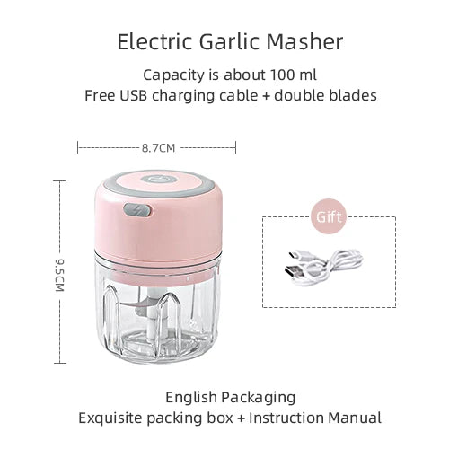 Mini Picador de Alho e Vegetais Elétrico KEMORELA | Moedor de Carne, Triturador de Alho e Gengibre USB | Ferramenta de Cozinha Compacta