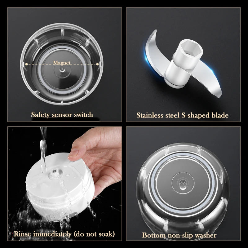 Mini Picador de Alho e Vegetais Elétrico KEMORELA | Moedor de Carne, Triturador de Alho e Gengibre USB | Ferramenta de Cozinha Compacta