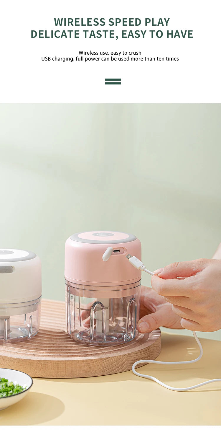 Mini Picador de Alho e Vegetais Elétrico KEMORELA | Moedor de Carne, Triturador de Alho e Gengibre USB | Ferramenta de Cozinha Compacta
