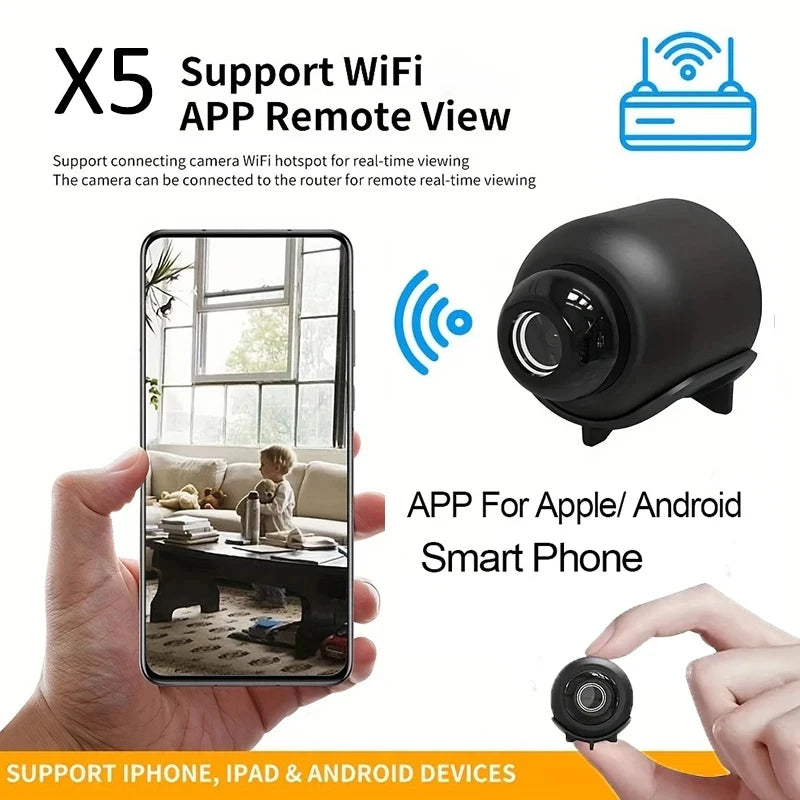 Mini Câmera X5 – 1080P Full HD, Visão Noturna, Detecção de Movimento e Conectividade Wireless