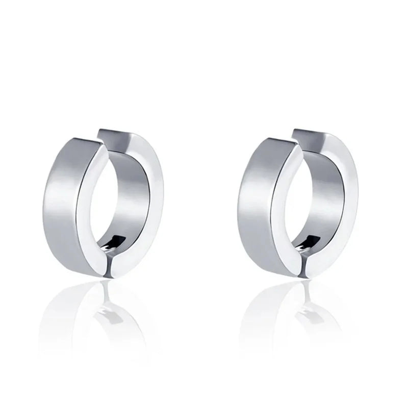 2 Peças Brincos de Aço Inoxidável 316L | Argolas Clip-On Sem Perfuração para Homens