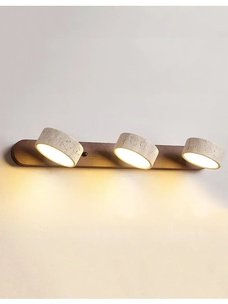 Luminária de Parede LED de Pedra Calcária Natural | Espelho de Vaidade Dupla Face Rotativo | Aplique Decorativo para Quarto e Banheiro