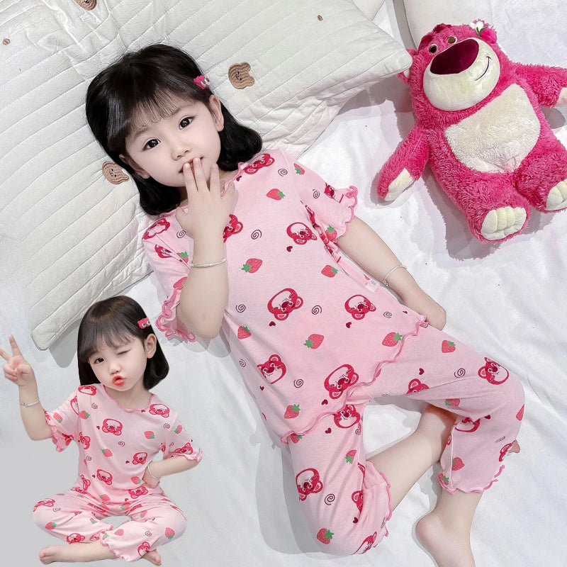 Conjunto de Pijama Infantil em Algodão – Regata e Shorts de Verão com Estampa de Desenho Animado (4 a 6 anos)