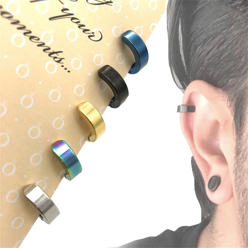 2 Peças Brincos de Aço Inoxidável 316L | Argolas Clip-On Sem Perfuração para Homens