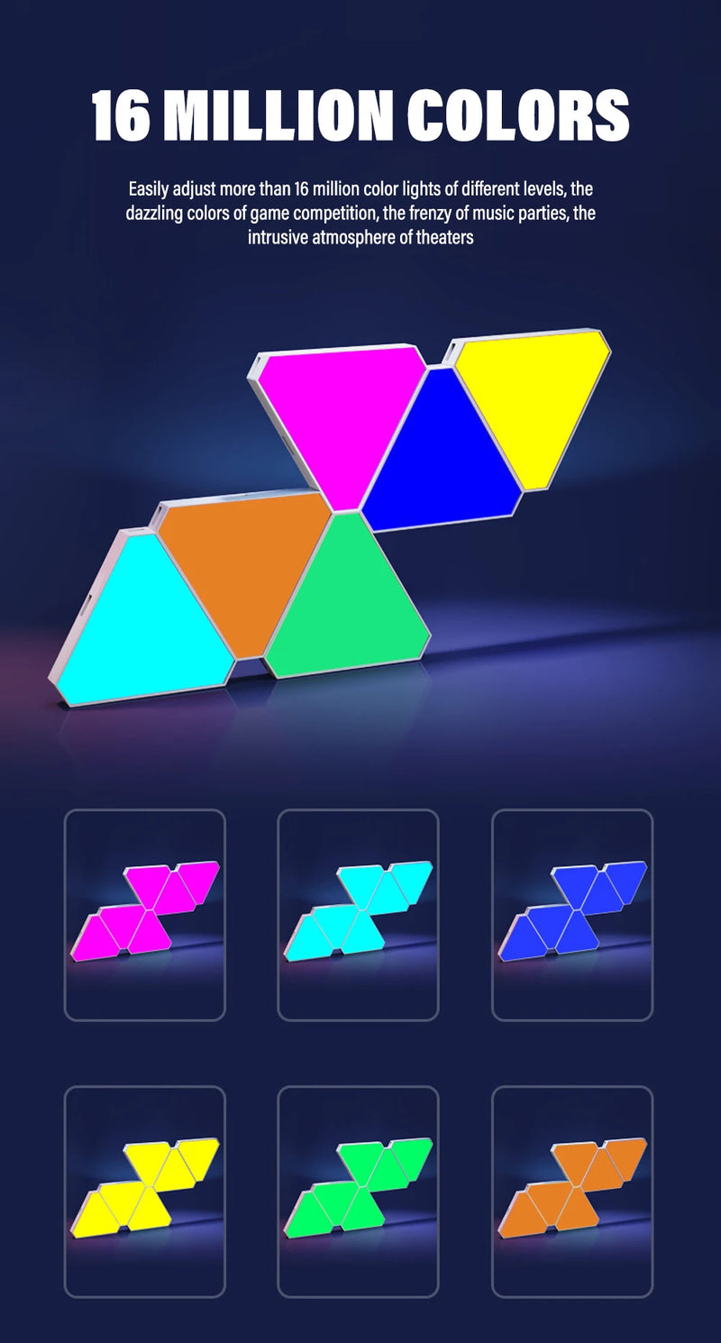 LED smart WIFI triangle wall light RGB indoor atmosphere light APP music synchronization game room TV bedroom decoration