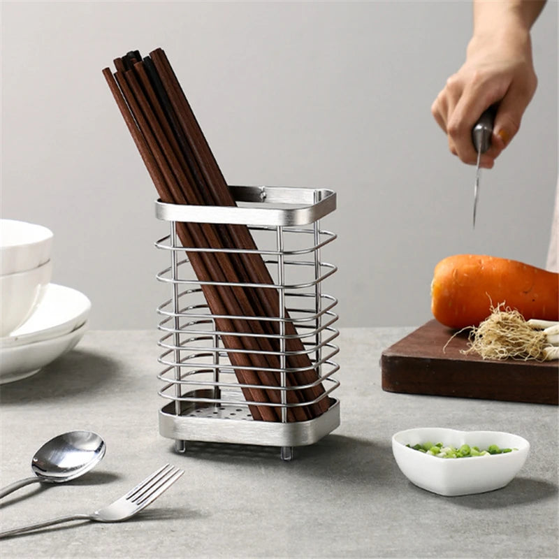 Cesta de Pauzinhos de Aço Inoxidável MEXQCH | Suporte Drenável para Utensílios de Cozinha | Garfos, Colheres e Talheres