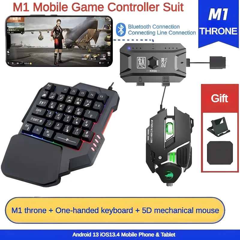 Controlador Móvel LEEDOAR M1 Pro 4 em 1 – Adaptador Mouse e Teclado Bluetooth V5.0 Programável para iOS e Android