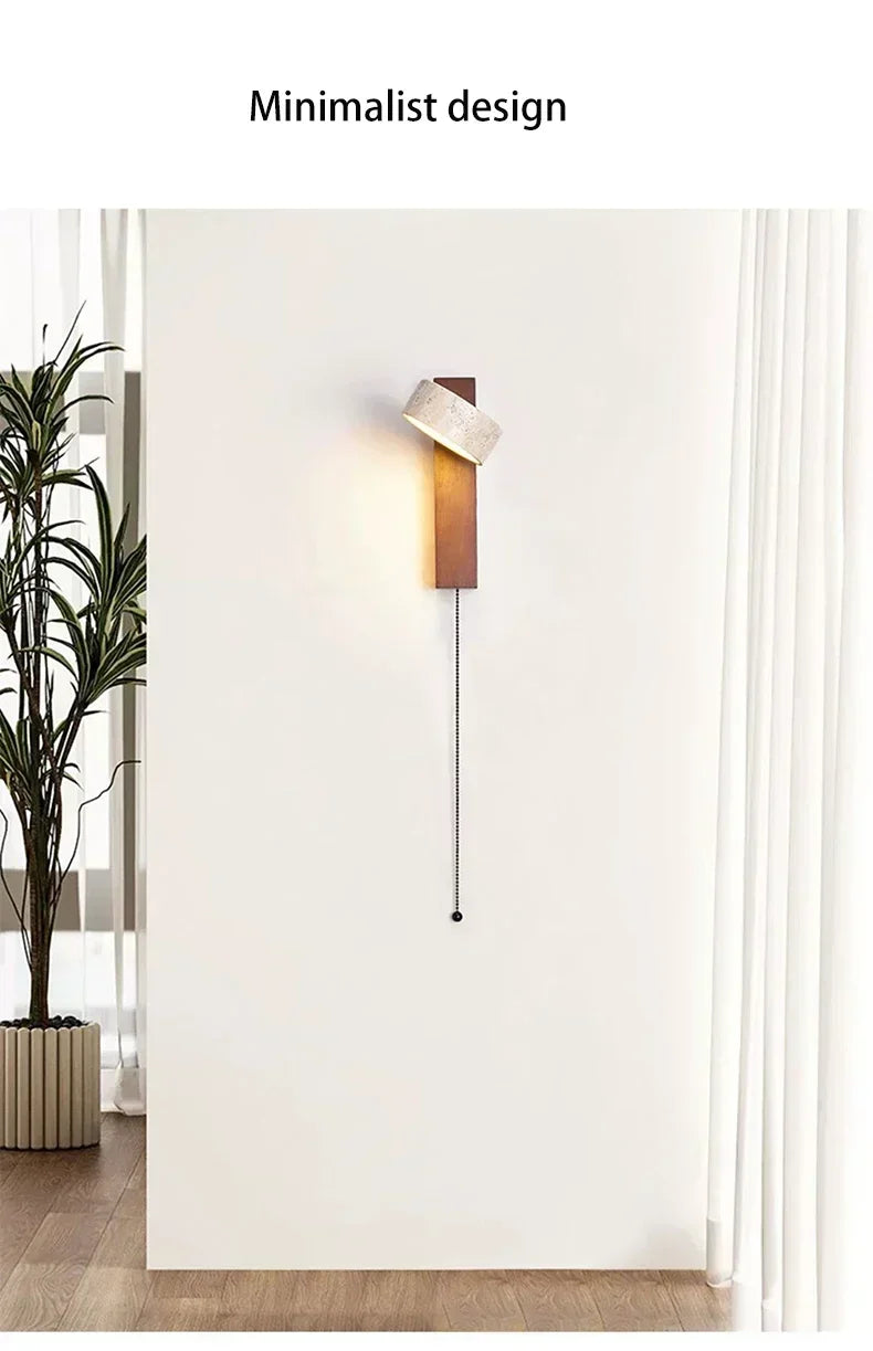 Luminária de Parede LED de Pedra Calcária Natural | Espelho de Vaidade Dupla Face Rotativo | Aplique Decorativo para Quarto e Banheiro