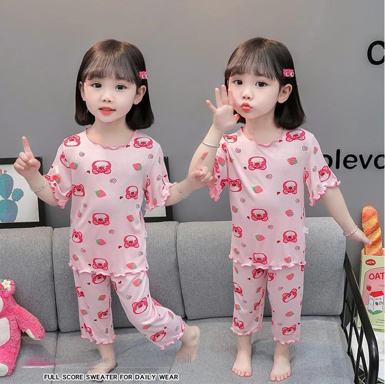 Conjunto de Pijama Infantil em Algodão – Regata e Shorts de Verão com Estampa de Desenho Animado (4 a 6 anos)