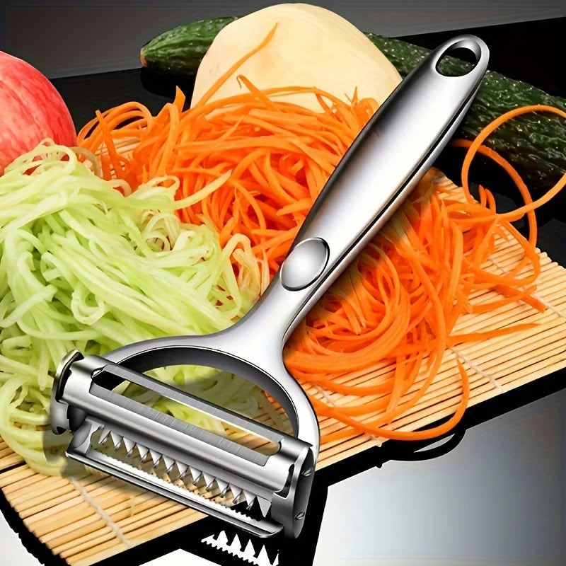 Descascador de Legumes e Frutas de Cozinha | Plaina de Melão em Aço Inoxidável com Cabeça Dupla | Descascador Multifuncional Doméstico