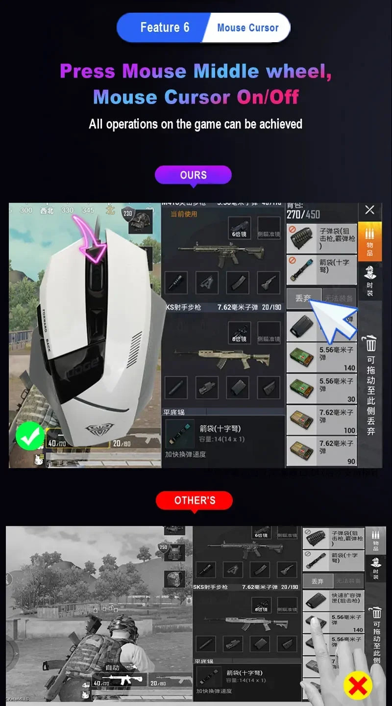 Controlador Móvel LEEDOAR M1 Pro 4 em 1 – Adaptador Mouse e Teclado Bluetooth V5.0 Programável para iOS e Android