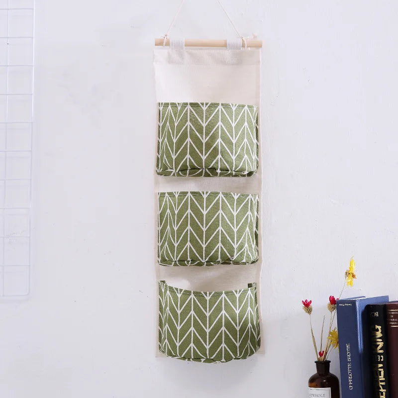 Bolsa de Armazenamento de Parede com 3 Bolsos | Organizador de Algodão e Linho para Casa, Quarto, Sala e Cozinha