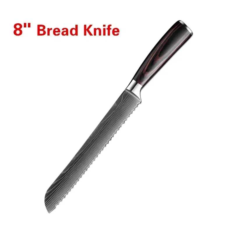 Faca de Cozinha Laser Damascus InLeung | Cutelo, Chef, Carne, Frutas e Pão | Faca Multifuncional para Barbecue e Preparos Domésticos