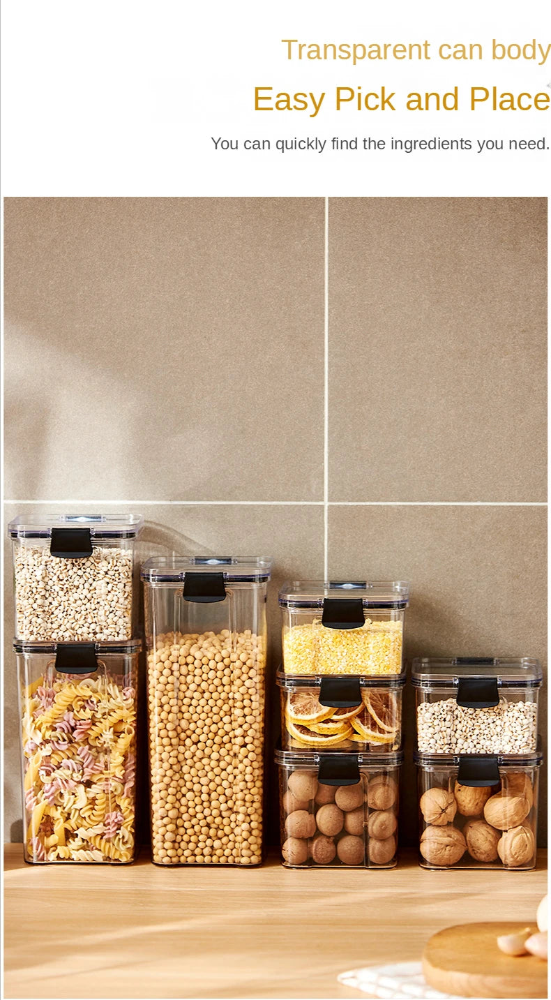 Caixa de Armazenamento de Alimentos Selada | Pote de Plástico com Tampa para Cereais, Doces e Grãos | Organizador de Cozinha e Geladeira