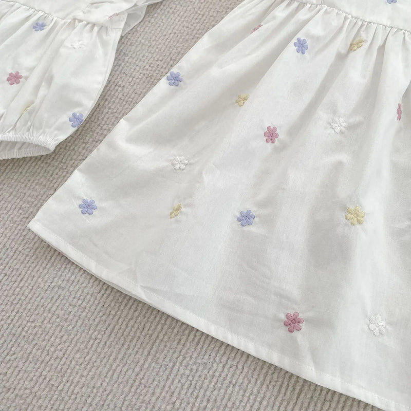 Vestido Infantil Princesa Floral com Bordado – Algodão, 1 a 6 Anos – Modelo Europeu