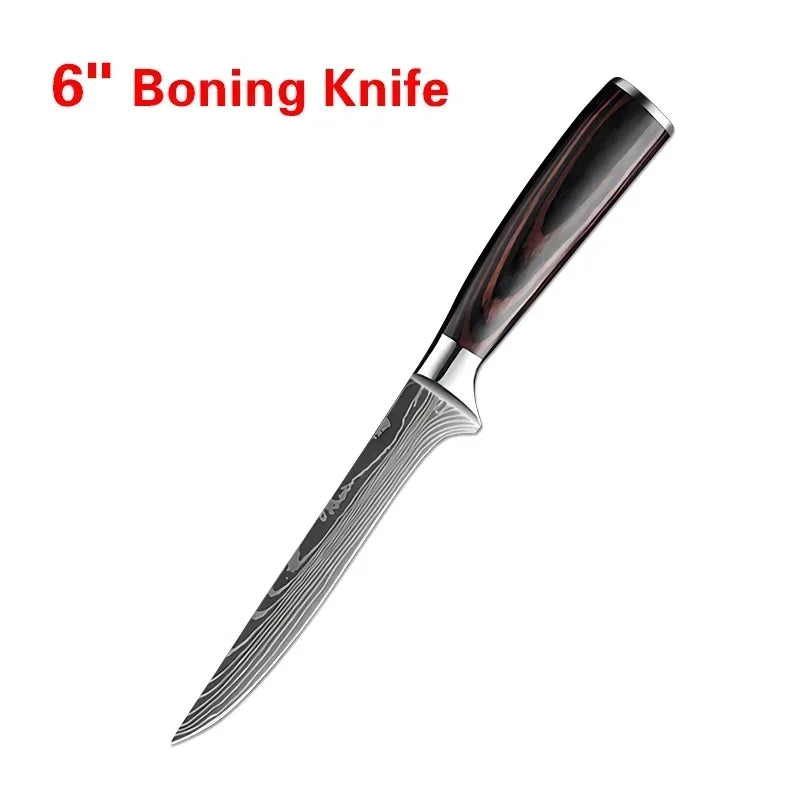 Faca de Cozinha Laser Damascus InLeung | Cutelo, Chef, Carne, Frutas e Pão | Faca Multifuncional para Barbecue e Preparos Domésticos