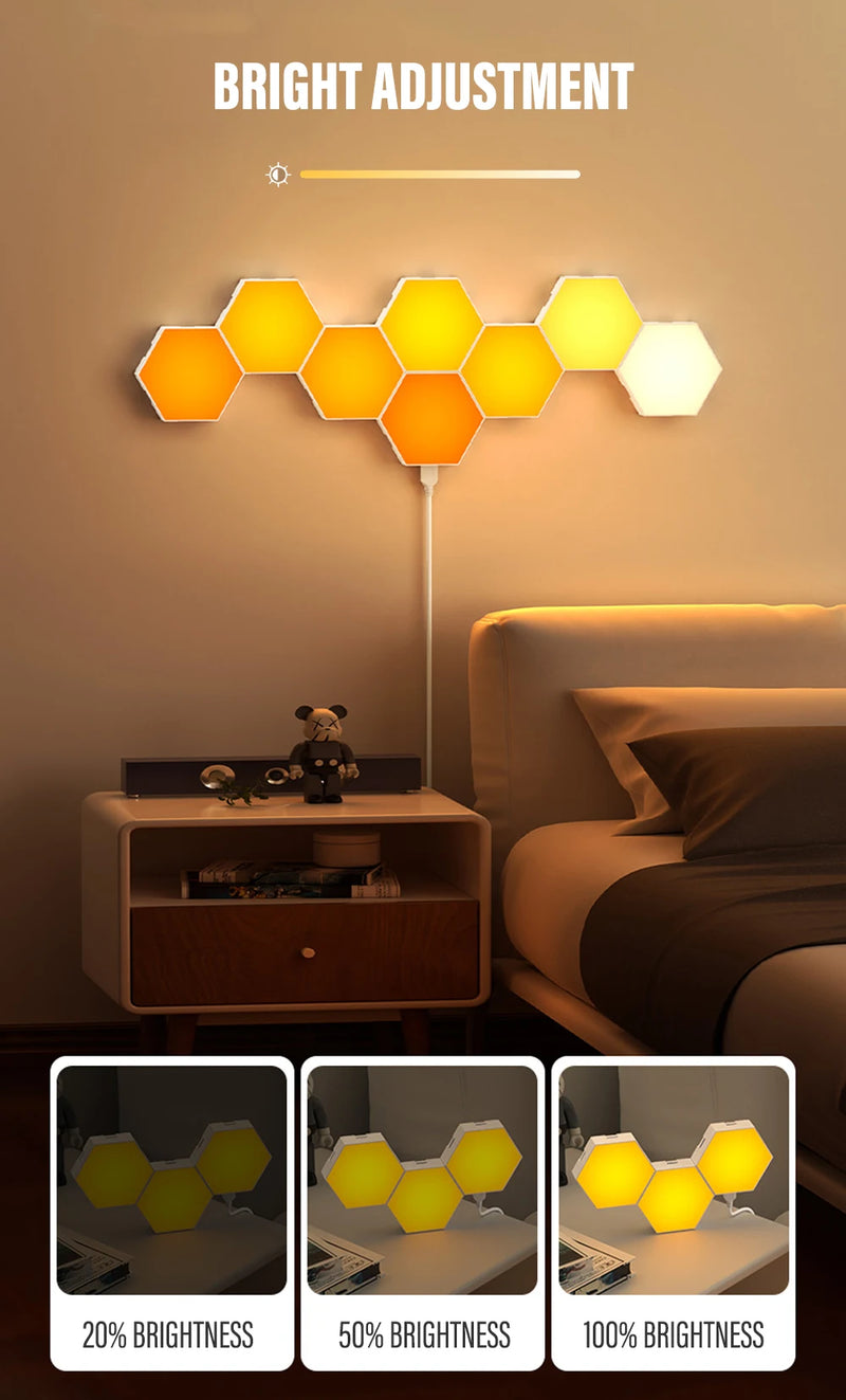 Lâmpada de Parede Hexagonal Inteligente RGB – Luz Noturna Ambiente com Ritmo Musical e Controle por App
