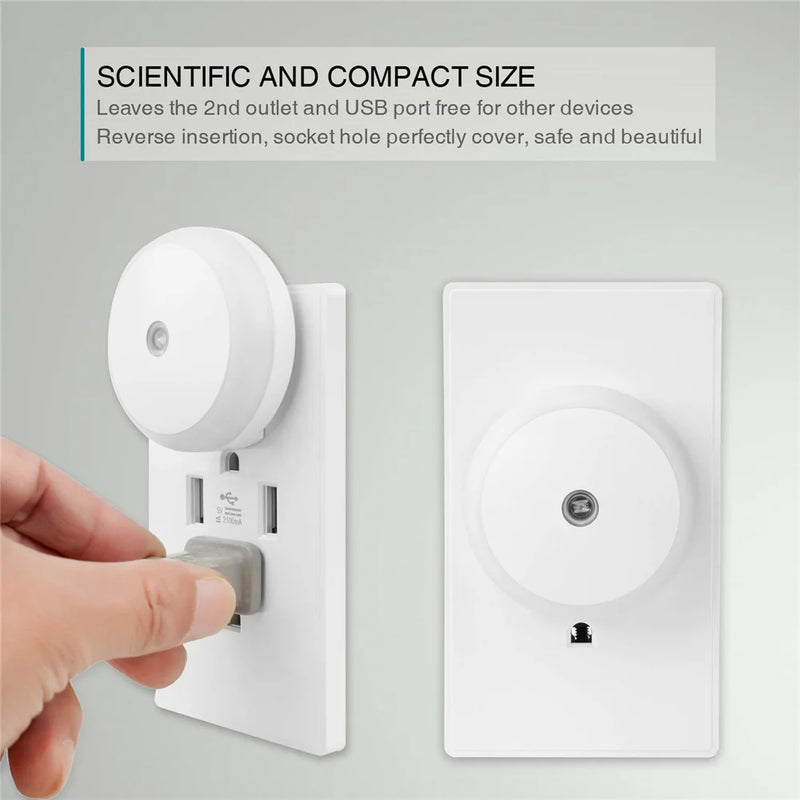 Luz Noturna LED com Sensor Inteligente Crepúsculo-Amanhecer | Plug-in Automática para Casa