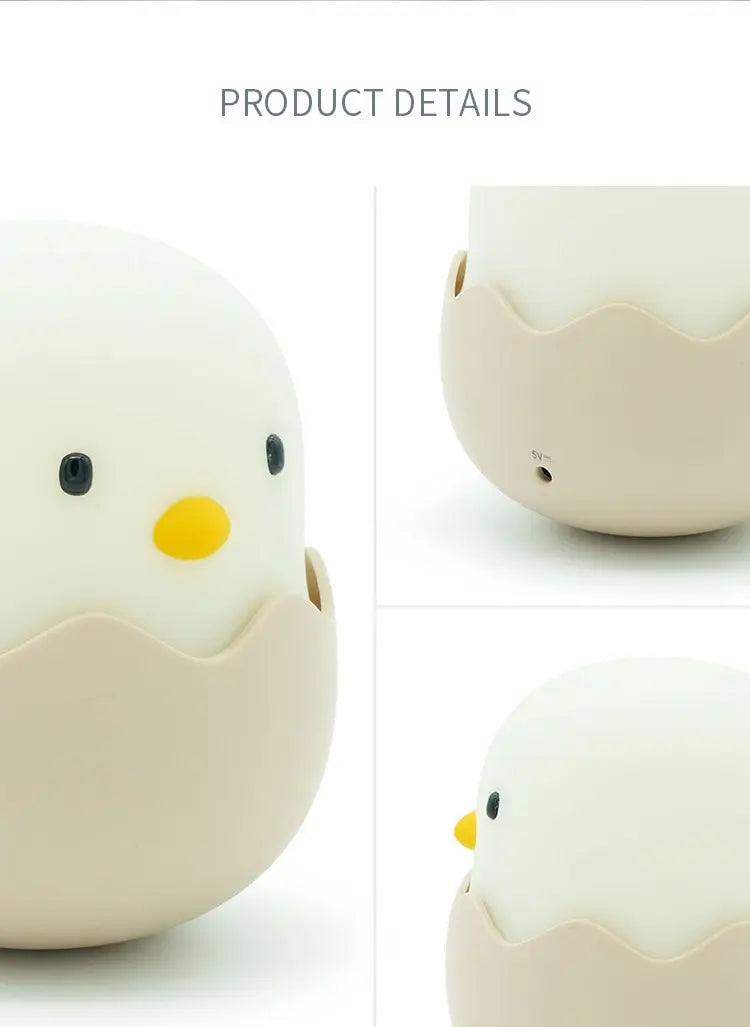 Luz Noturna Infantil em Silicone – Pato com Temporizador, Recarregável USB e Controle por Toque