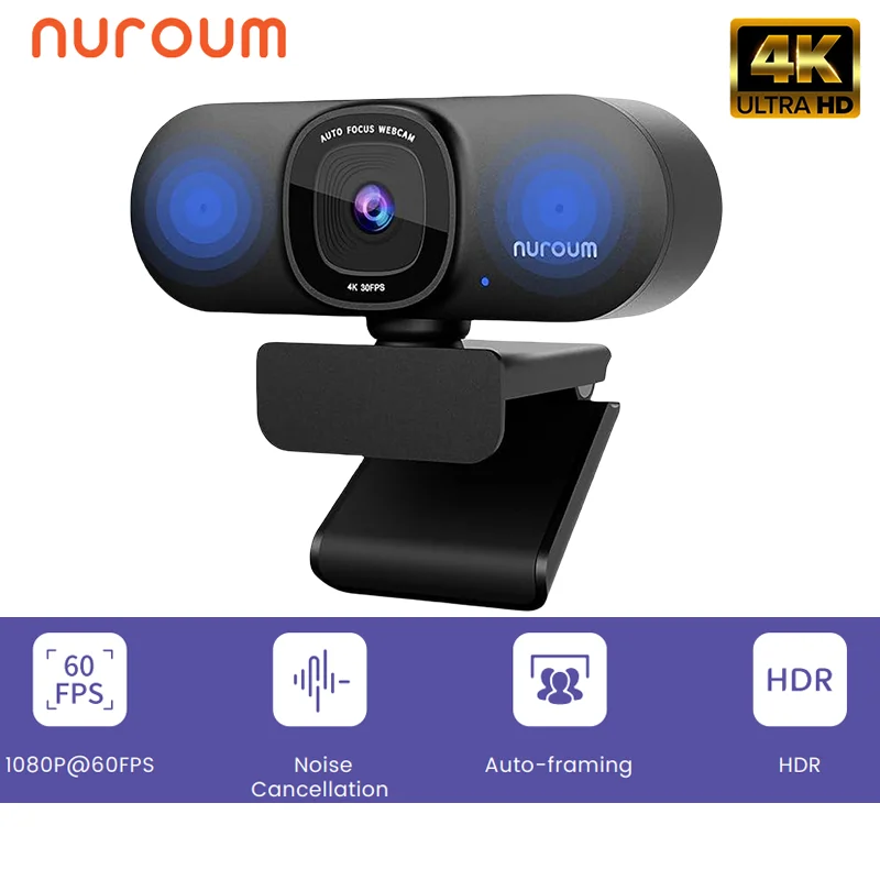 Webcam Nuroum V11 – Full HD 1080p 60fps com Microfone Integrado, Plug & Play para PC e Laptop