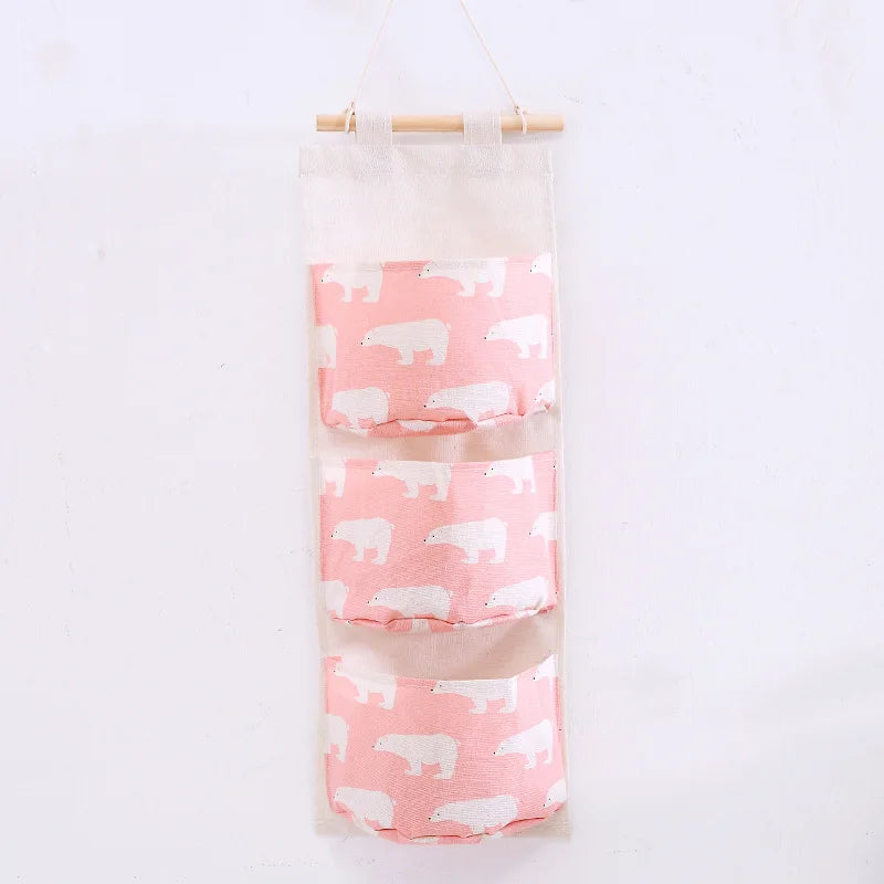 Bolsa de Armazenamento de Parede com 3 Bolsos | Organizador de Algodão e Linho para Casa, Quarto, Sala e Cozinha