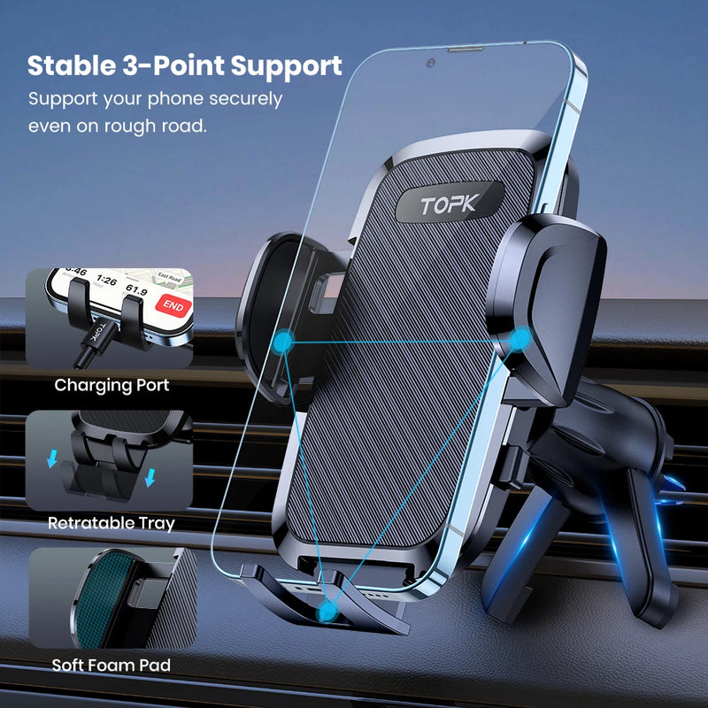 Suporte Universal para Celular TOPK | Montagem em Saída de Ar do Carro com Rotação 360°