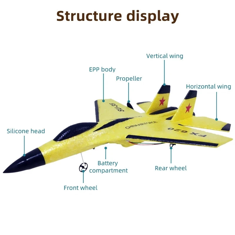 Avião RC SU35 FX620/FX820 – Modelo Planador com Controle Remoto 2.4G e Luzes LED
