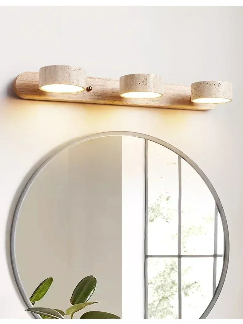 Luminária de Parede LED de Pedra Calcária Natural | Espelho de Vaidade Dupla Face Rotativo | Aplique Decorativo para Quarto e Banheiro