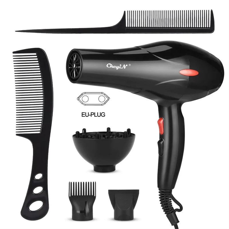 CkeyiN Secador de Cabelo Profissional 1600W – Íons Negativos, Uso Doméstico e Salão com Difusor e Concentrador