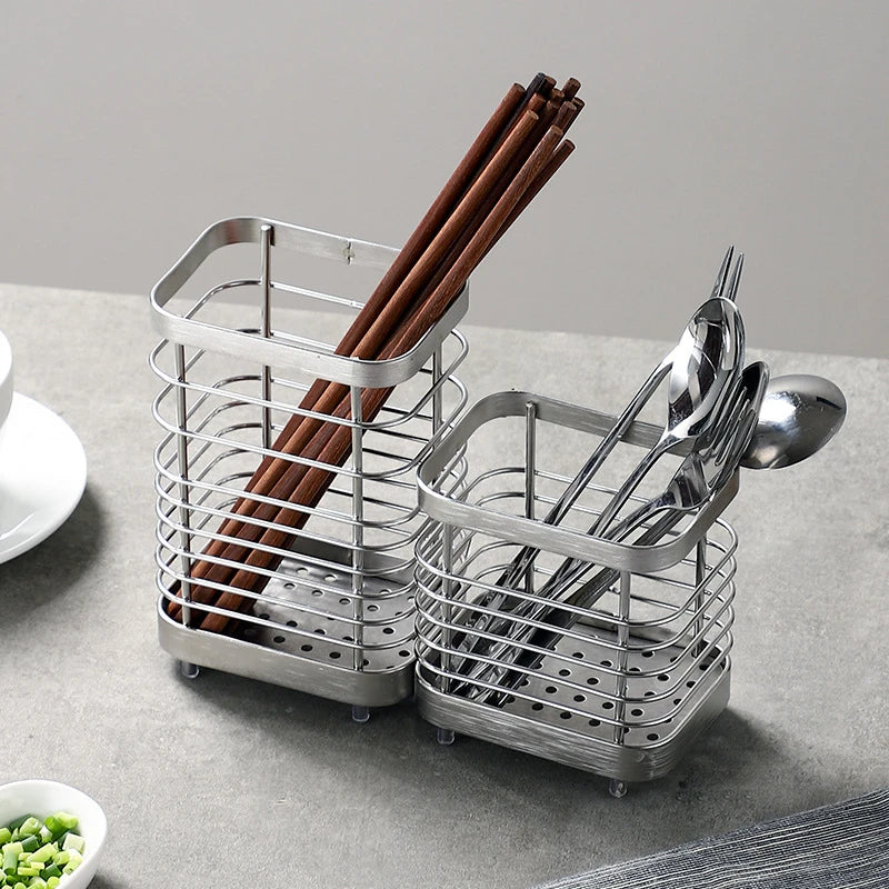 Cesta de Pauzinhos de Aço Inoxidável MEXQCH | Suporte Drenável para Utensílios de Cozinha | Garfos, Colheres e Talheres