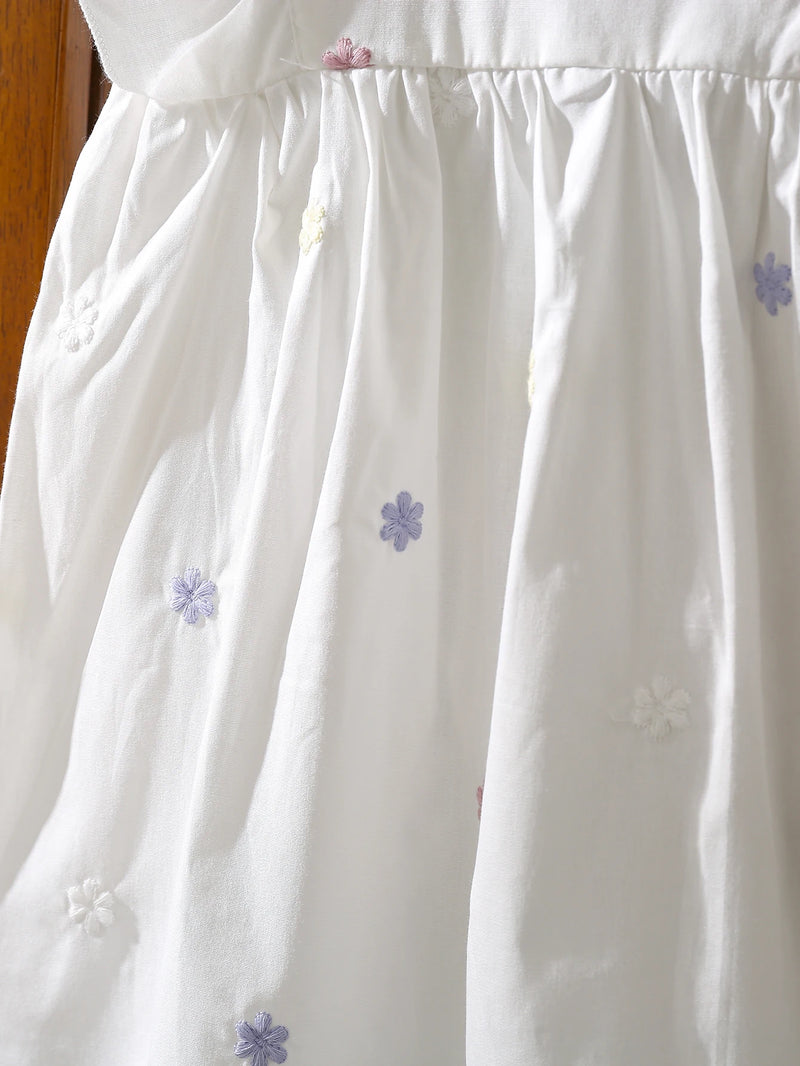 Vestido Infantil Princesa Floral com Bordado – Algodão, 1 a 6 Anos – Modelo Europeu