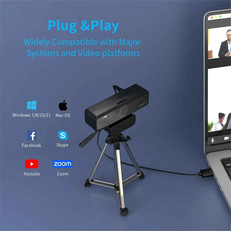 Webcam Nuroum V11 – Full HD 1080p 60fps com Microfone Integrado, Plug & Play para PC e Laptop