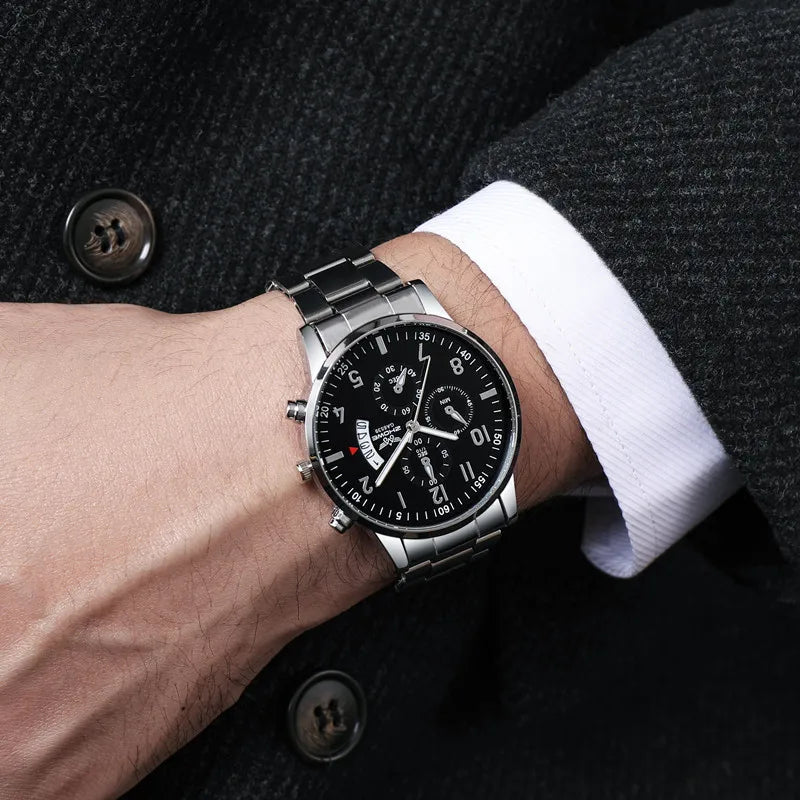 Relógio Masculino de Luxo YOLAKO – Pulseira de Aço com Calendário