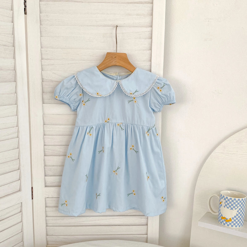Vestido Infantil Princesa Floral com Bordado – Algodão, 1 a 6 Anos – Modelo Europeu
