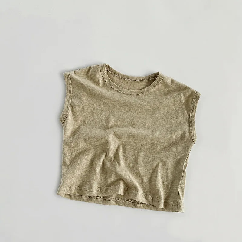Camiseta Infantil Regata Listrada em Algodão – Estilo Casual Coreano para Verão (4 a 6 anos)
