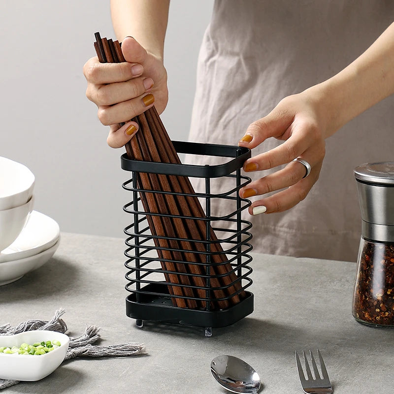 Cesta de Pauzinhos de Aço Inoxidável MEXQCH | Suporte Drenável para Utensílios de Cozinha | Garfos, Colheres e Talheres