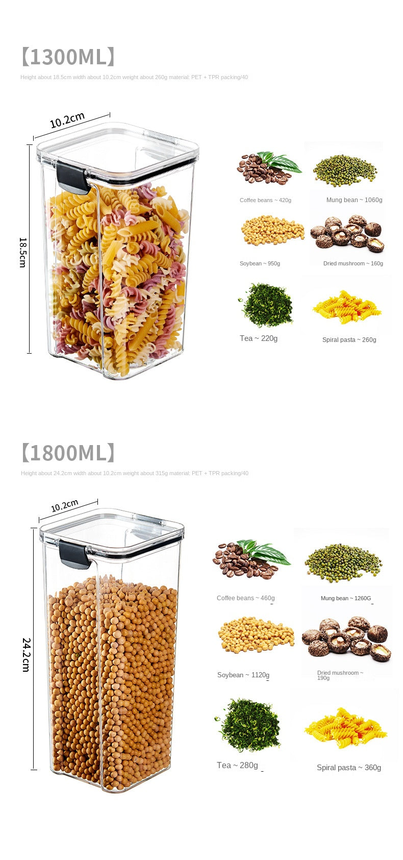 Caixa de Armazenamento de Alimentos Selada | Pote de Plástico com Tampa para Cereais, Doces e Grãos | Organizador de Cozinha e Geladeira