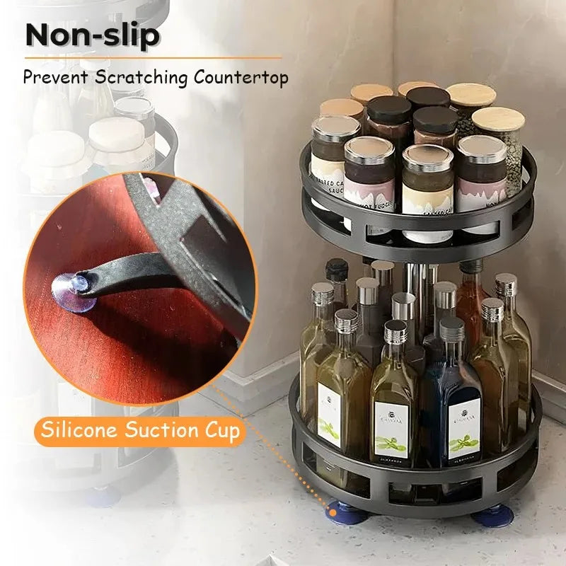 Organizador de Temperos Giratório 360° | Bandeja Antideslizante para Potes e Latas | Suporte para Cozinha e Acessórios