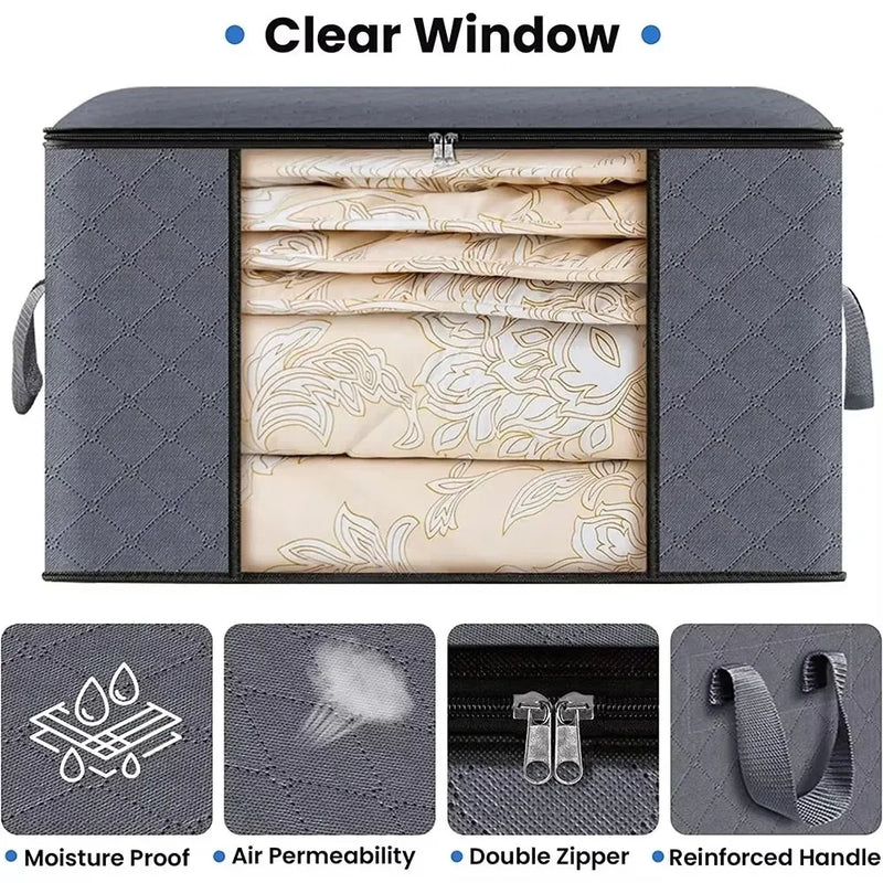Saco de Armazenamento Dobrável de Grande Capacidade | Organizador de Roupas e Cobertores para Armário ou Quarto