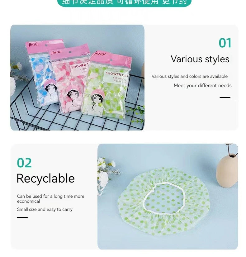 Kit 3 Toucas de Banho Femininas Reutilizáveis – Impermeável com Elástico Largo, Estilo Ponto