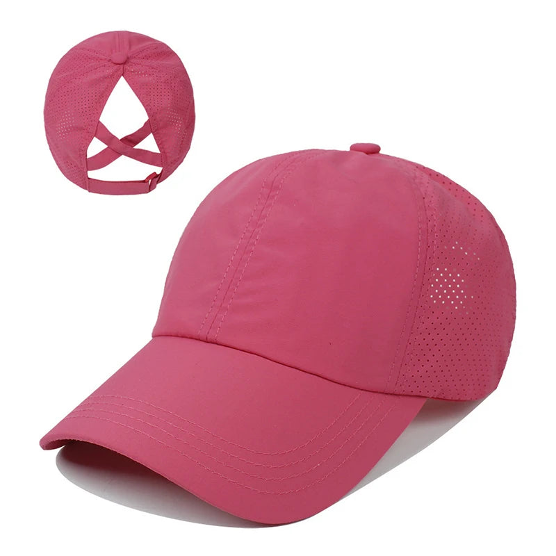 Boné de Beisebol Unissex de Verão – Viseira para Cabelo Cruzado, Respirável e Anti-UV, Casual e Esportivo