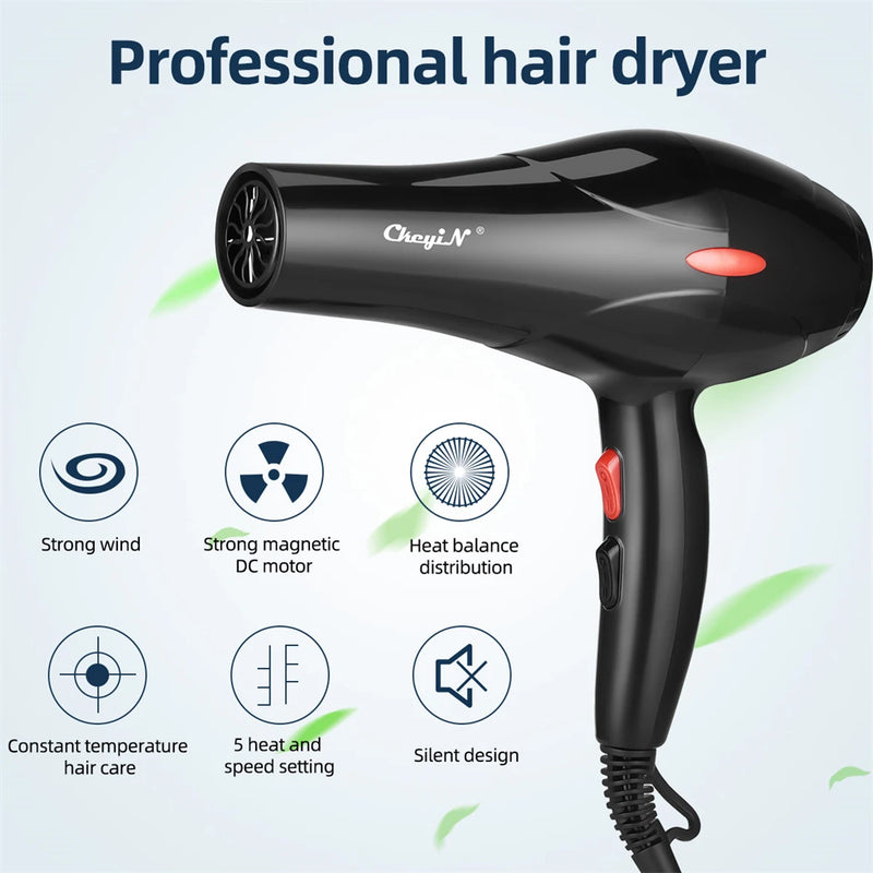 CkeyiN Secador de Cabelo Profissional 1600W – Íons Negativos, Uso Doméstico e Salão com Difusor e Concentrador