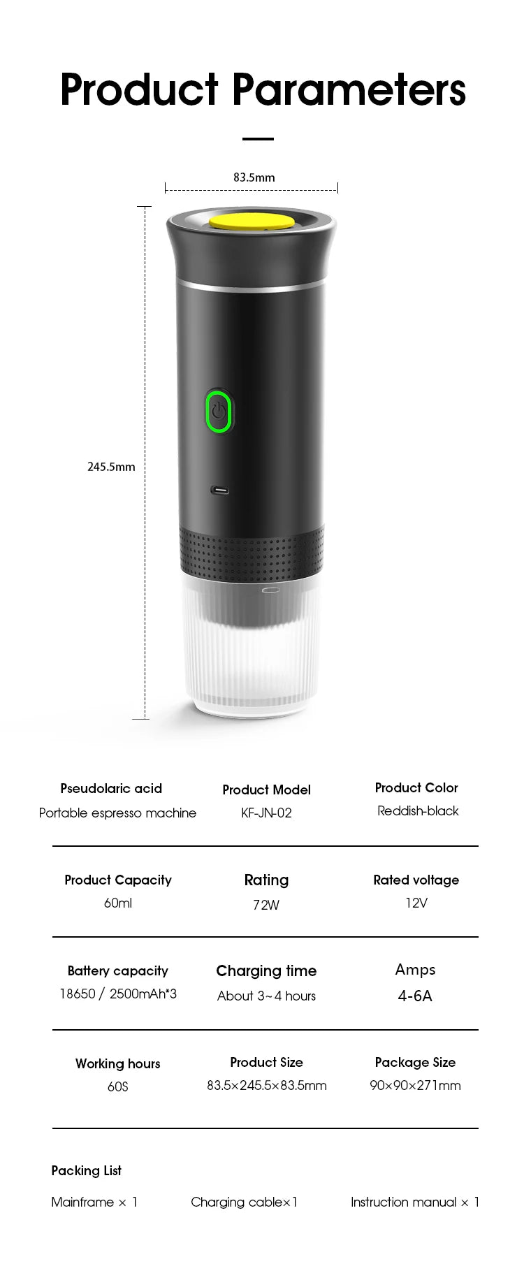 Máquina de Café Espresso Elétrica Portátil Wireless DENOKIN | 3 em 1 para Cápsulas, Pó e Viagem | Para Carro, Casa e Camping