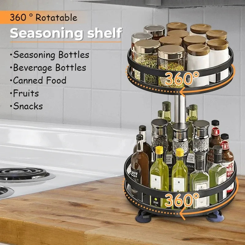 Organizador de Temperos Giratório 360° | Bandeja Antideslizante para Potes e Latas | Suporte para Cozinha e Acessórios