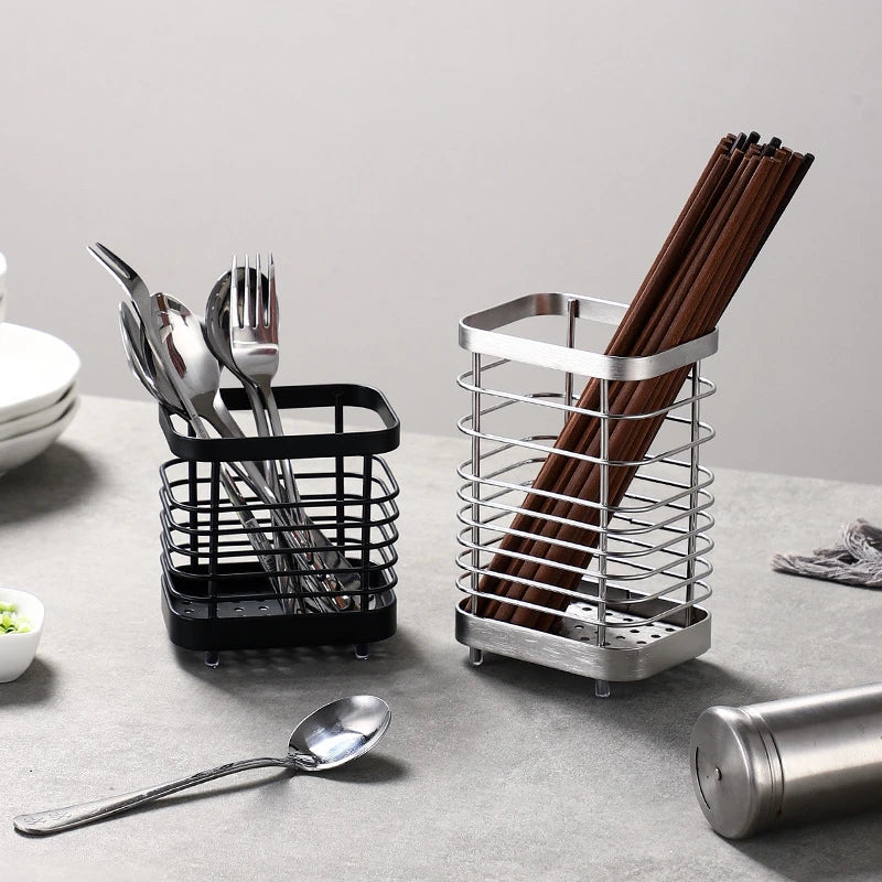 Cesta de Pauzinhos de Aço Inoxidável MEXQCH | Suporte Drenável para Utensílios de Cozinha | Garfos, Colheres e Talheres