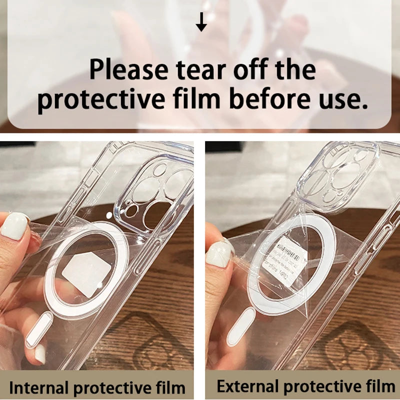 Capa Magnética Transparente Magesafe QIXTWO – Carregamento Sem Fio, Anti-Choque e Anti-Riscos para iPhone 11–17
