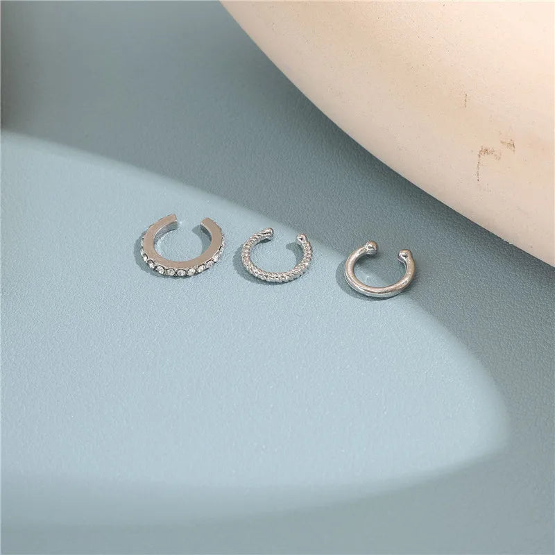 Ear Cuffs Femininos KOTiK 2025 – Brincos de Clipe Sem Furo com Zircônia Cúbica, Modernos e Geométricos