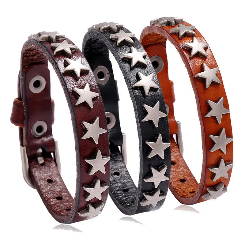 Pulseira Gótica Punk 2025 em Couro PU com 3 Fileiras de Spikes e Correntes | Acessório Unissex