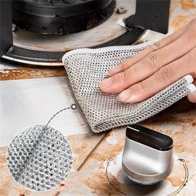 Panos de Limpeza em Microfibra com Arame de Aço | Dupla Camada, Não Arranha | Toalhas de Cozinha, Banheiro e Utensílios Domésticos (5/20 Peças)